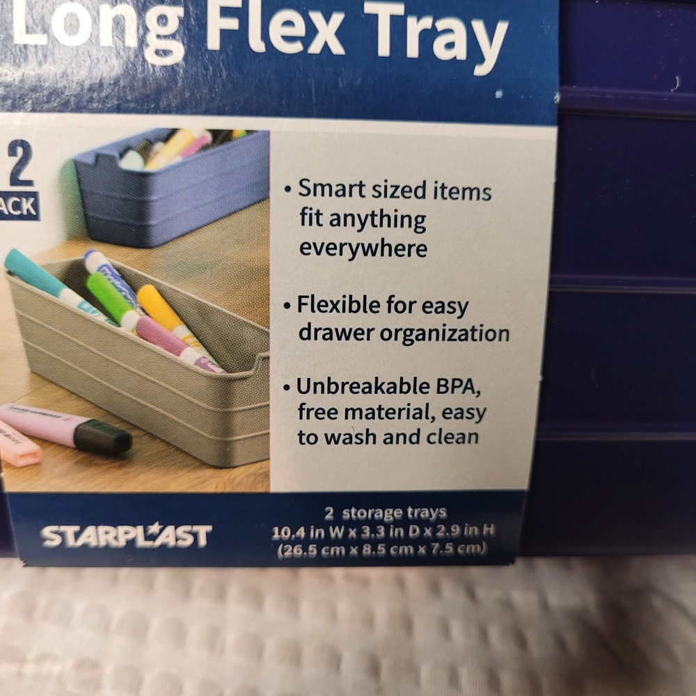 Starplast Long Flex Tray 2 Pack Navy Blue Drawer Organizer Storage Bins BPA Free - Picture 4 of 5